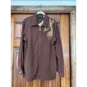 Bob Mackie Boho Western Wearable Art Embroidered Phoenix Faux Suede Jacket M